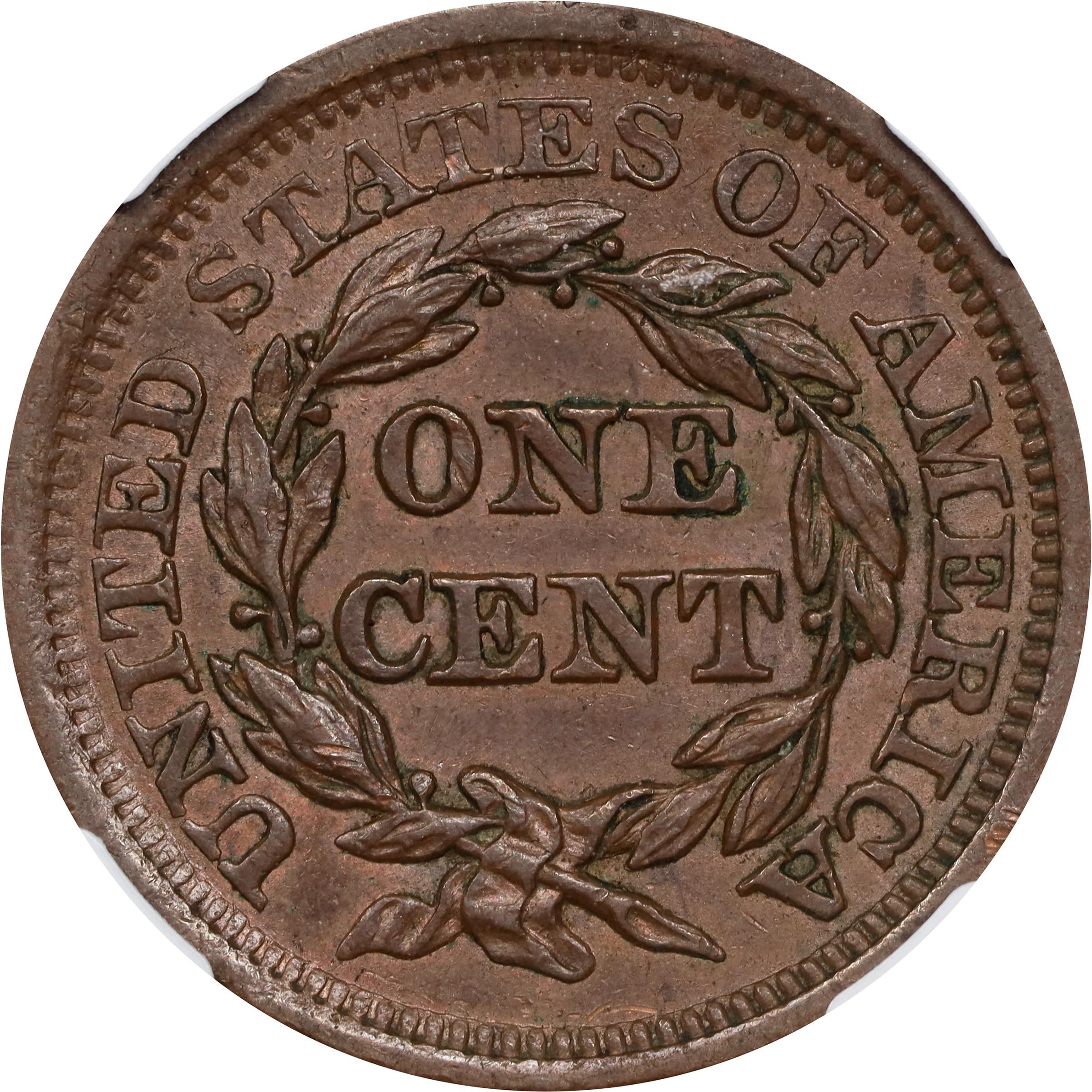 1855 Braided Hair Large Penny Upright 55 BN Mint State (MS