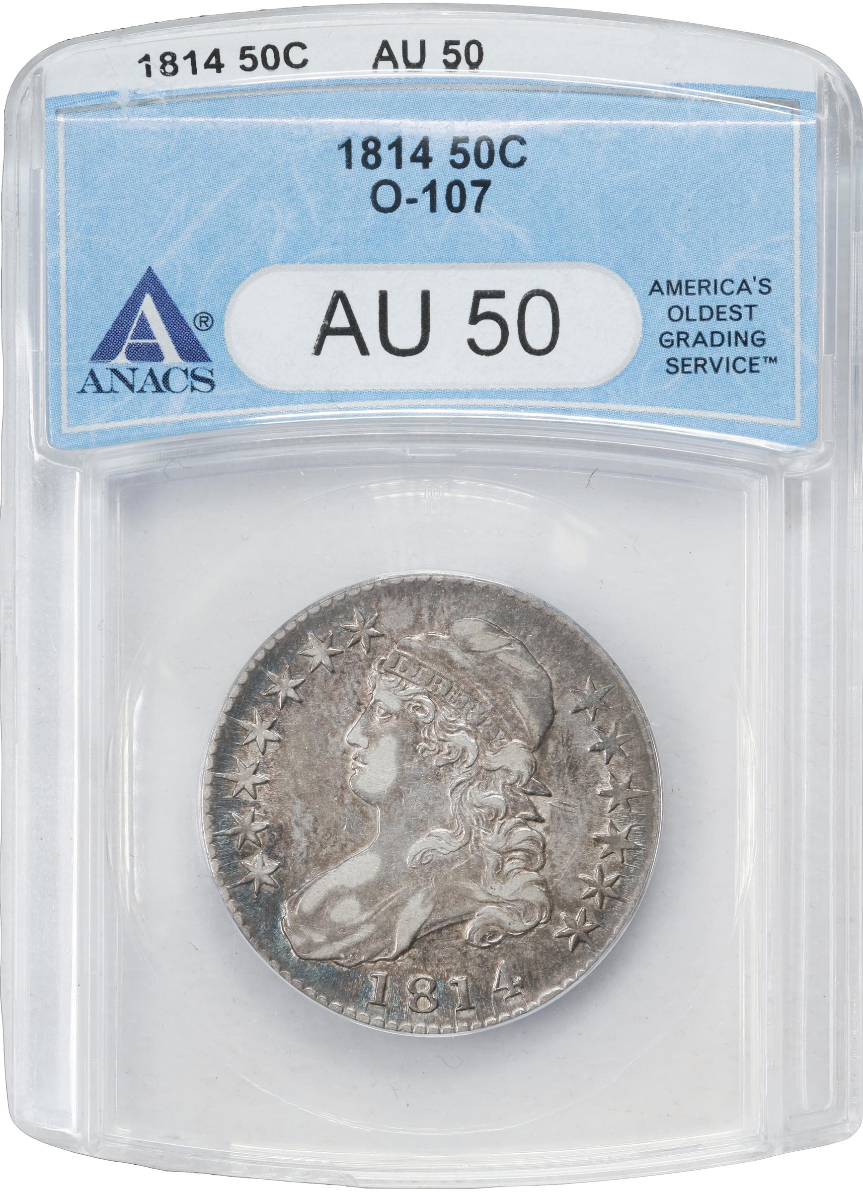 image for: 1814 Capped Bust Half Dollar. O-107. Rarity-2. AU-50 (ANACS).