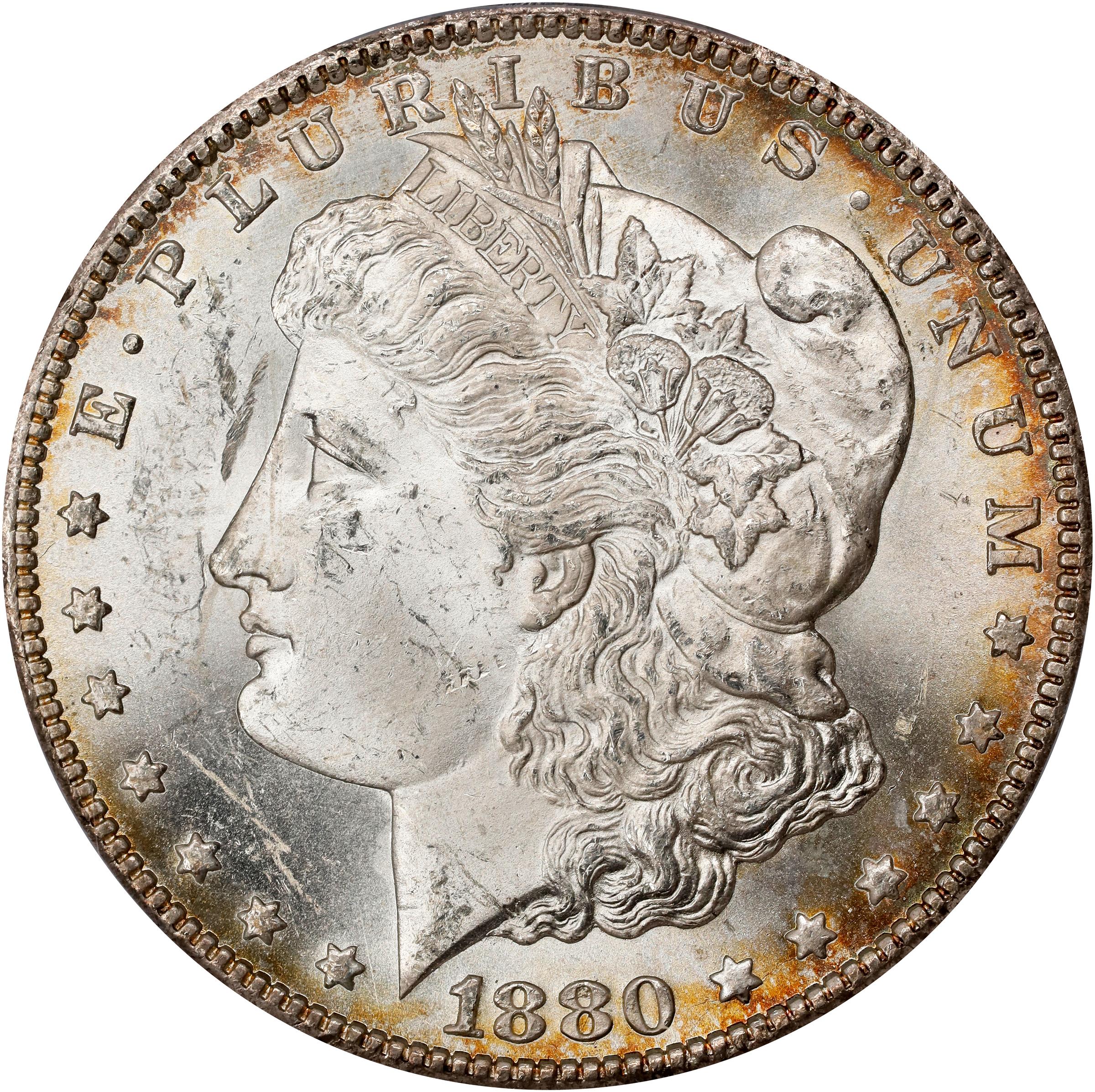 1880-CC Morgan Silver Dollar. VAM-5. Top 100 Variety. 8/High 7. MS-63 (PCGS).