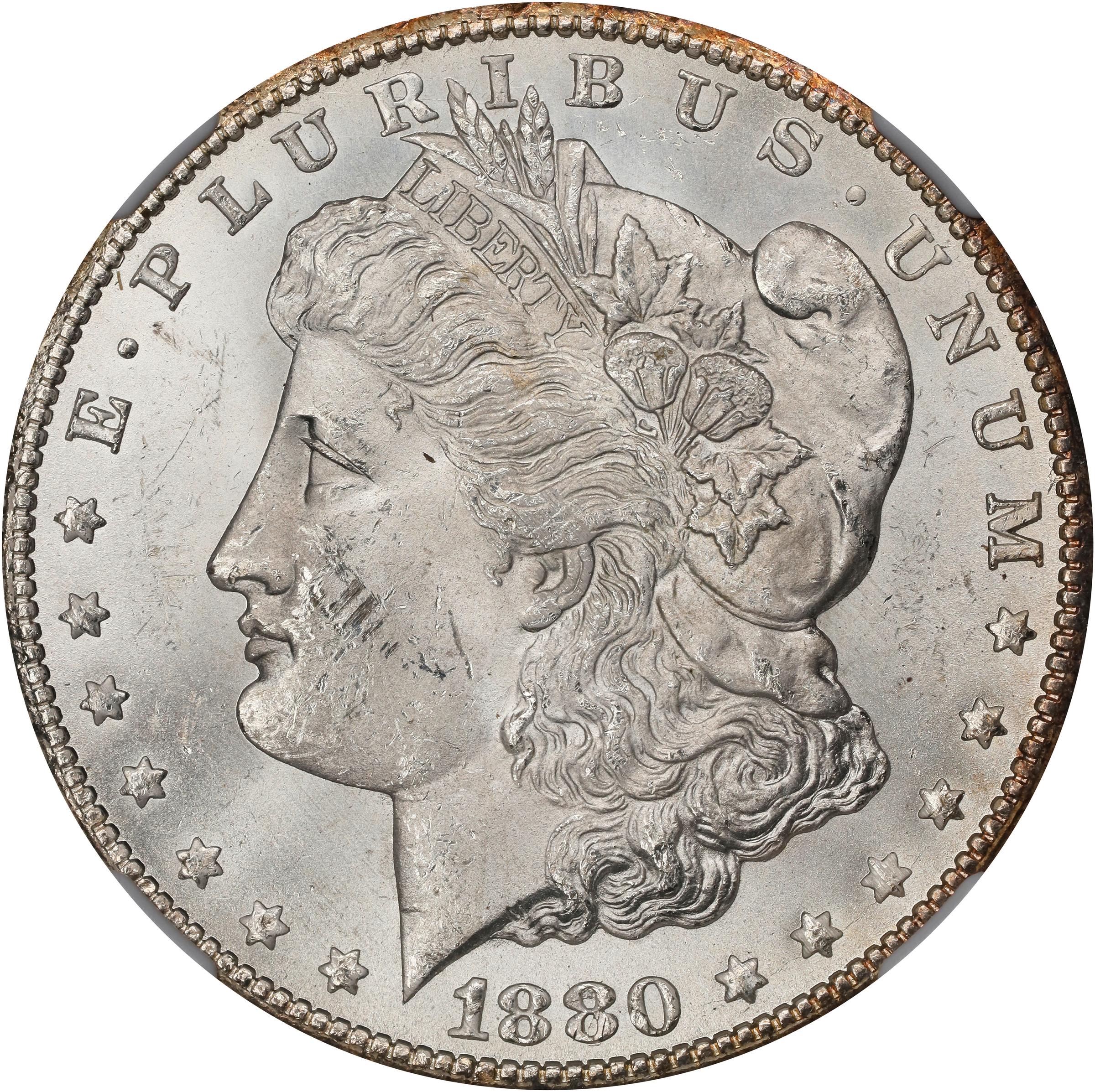 1880-CC Morgan Silver Dollar. VAM-5. Top 100 Variety. 8/High 7. MS-62 (NGC).