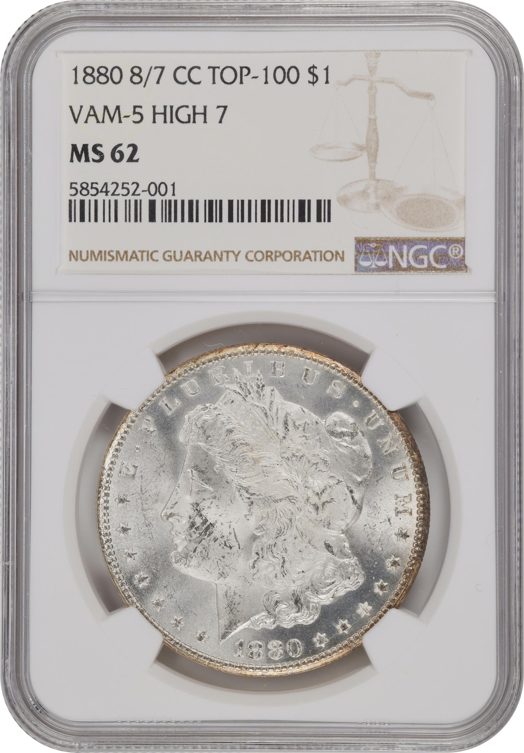 1880-CC $1  8/7, High 7, VAM-5 AU58 thumbnail 6