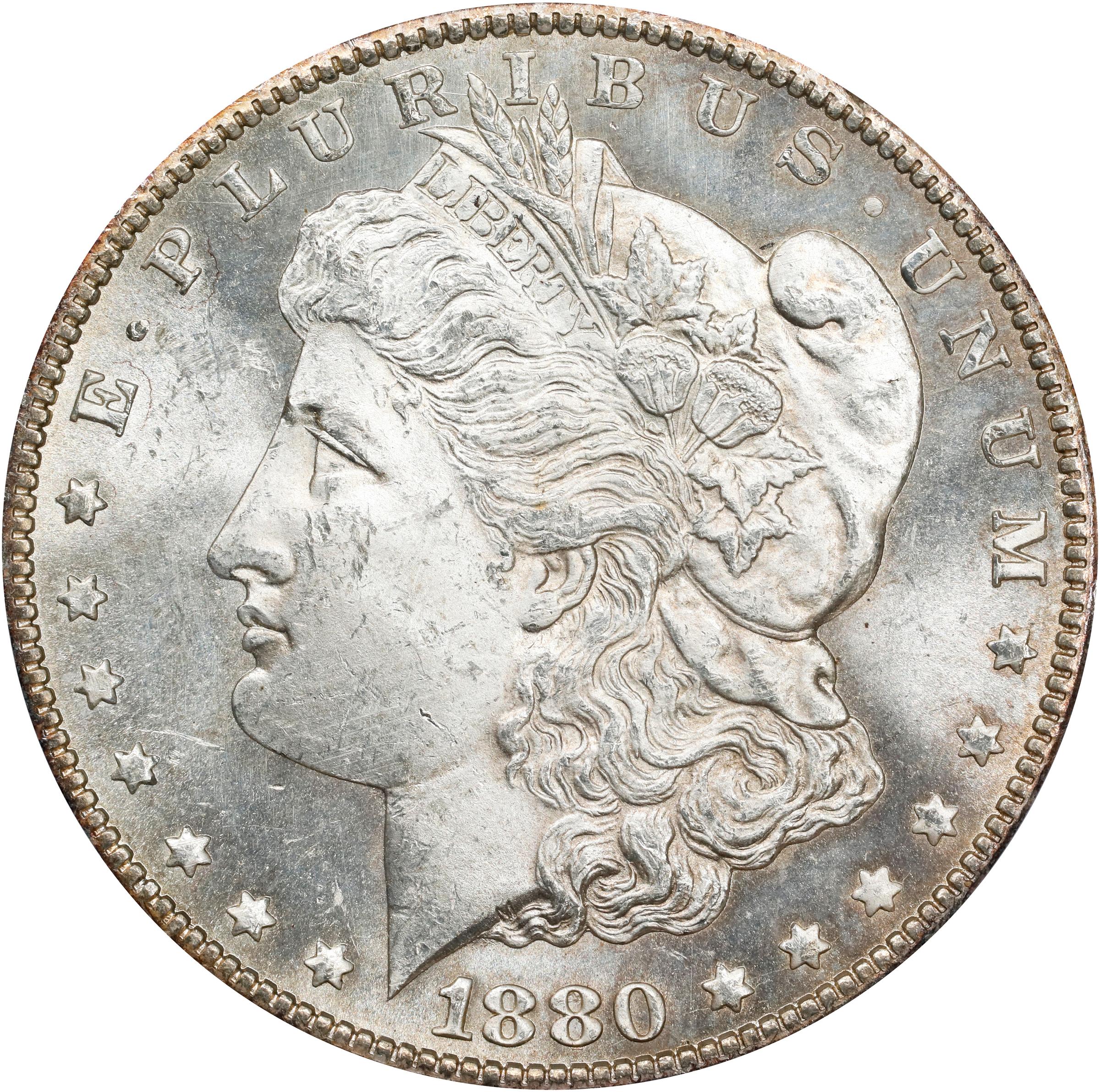 1880-CC Morgan Silver Dollar. VAM-5. Top 100 Variety. 8/High 7. Unc Details--Cleaned (PCGS).