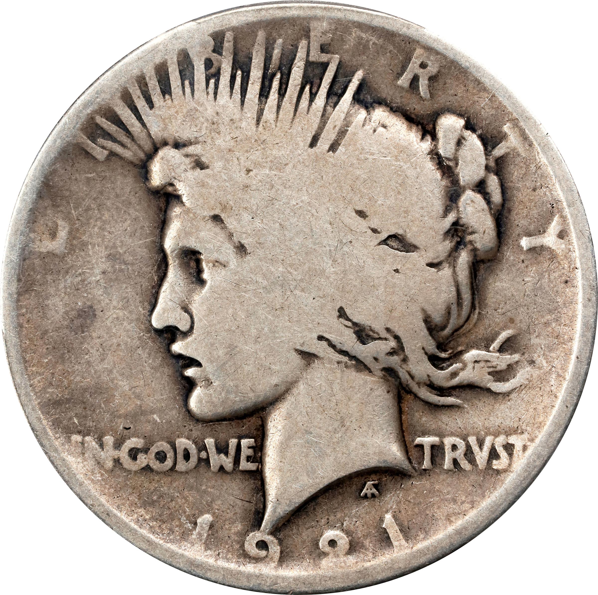1921 Peace Silver Dollar. High Relief. AG-3 (PCGS). CAC.