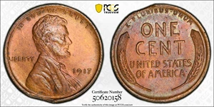 image for: 1917 Lincoln Cent. Rim Clip. Unc Details--Cleaned (PCGS).