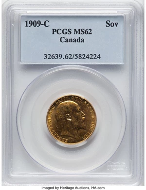 image for: Canada: Edward VII gold Sovereign 1909-C MS62 PCGS,...