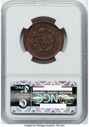 image for: 1854 1C N-23, R.2, MS63 Brown NGC. Mintage 4,236,156....