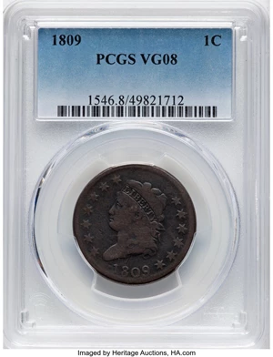image for: 1809 1C S-280, B-1, R.2, VG8 PCGS. Mintage 222,867....