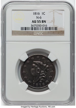 image for: 1816 1C N-6, R.2, AU55 NGC. NGC Census: (1/8)....