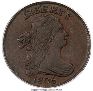 image for: 1806 1/2 C Small 6, Stems, C-2, B-1, R.4, XF40 PCGS. CAC....