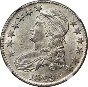 image for: 1823 50C Ugly 3, O-110a, R.1, AU55 NGC....