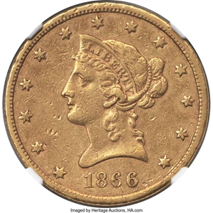 image for: 1866-S $10 No Motto AU50 NGC....