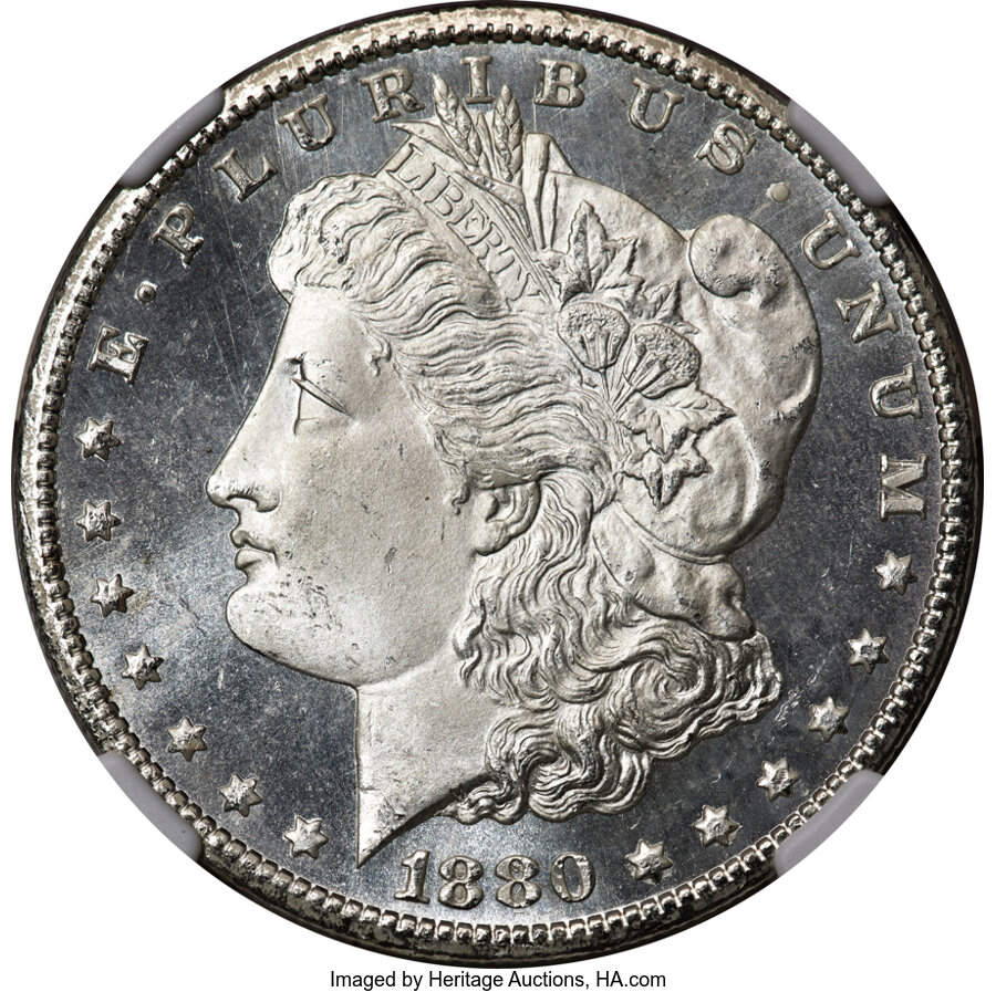 image for: 1880-CC $1 8 Over Low 7, VAM-6, MS67 NGC....