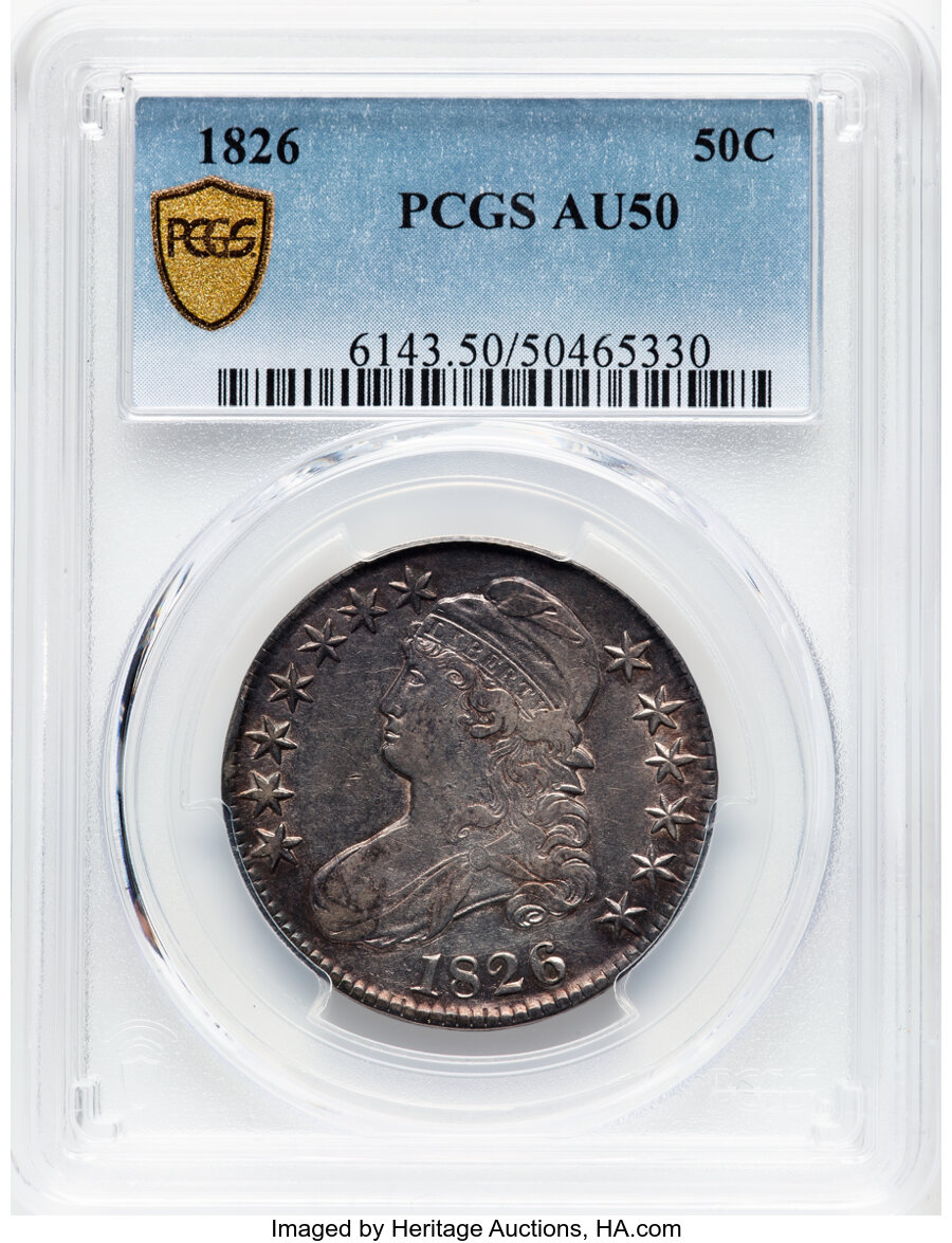 image for: 1826 50C O-101a, R.2, AU50 PCGS.  Mintage 4,000,000....