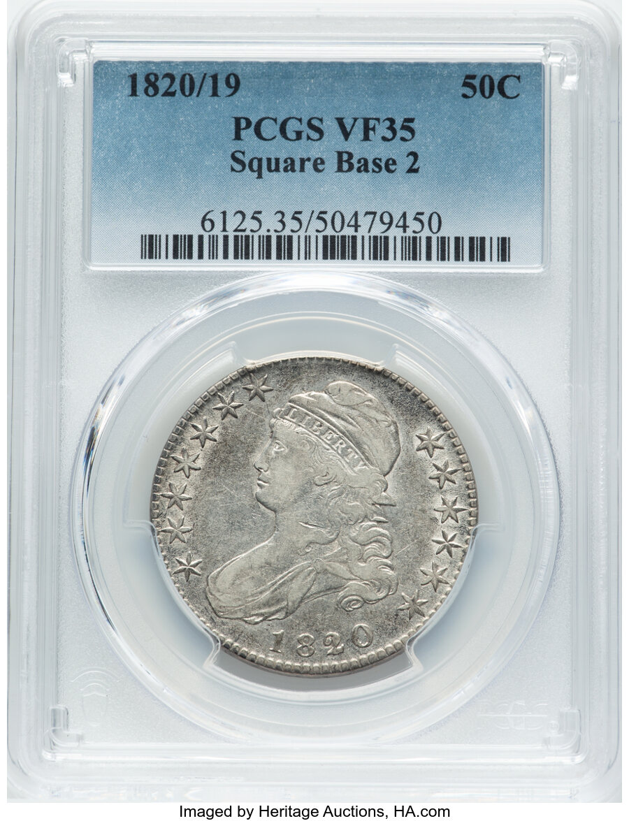 image for: 1820/19 50C Square Base 2, O-101a, R.2, VF35 PCGS. Mintage 751,122....