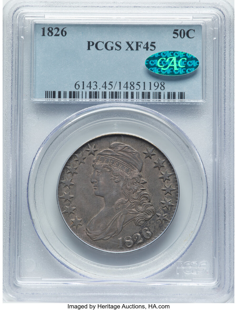 image for: 1826 50C O-111, R.2, XF45 PCGS. CAC. Mintage 4,000,000....