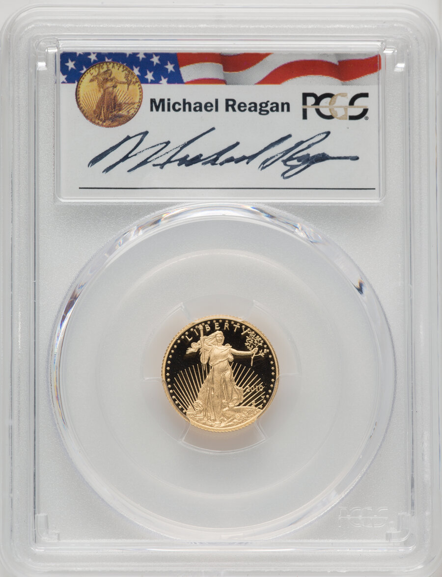 image for: 2010-W $5 Tenth-Ounce Gold Eagle, Reagan Legacy Series, Michael Reagan Signature PR69 Deep Cameo PCGS....