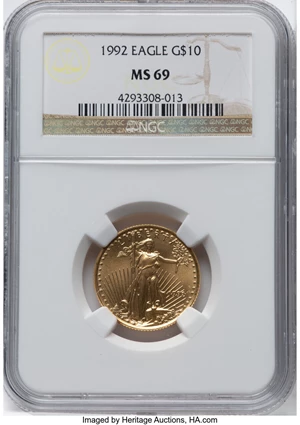 image for: 1992 $10 Quarter-Ounce Gold Eagle MS69 NGC. Mintage 59,546. ...