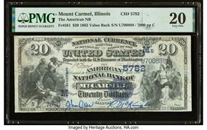 image for: Mount Carmel, IL - $20 1882 Value Back Fr. 581 The American National Bank Ch. # (M)5782 PMG Very Fine 20....