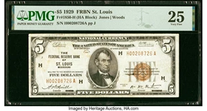 image for: Fr. 1850-H $5 1929 Federal Reserve Bank Note. PMG Very Fine 25....