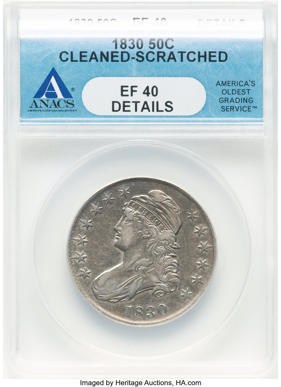 image for: 1830 50C Small 0, O-101, R.1 -- Cleaned, Scratched -- ANACS Details. XF40.  Mintage 4,764,800....