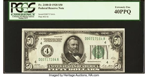 image for: Fr. 2100-D $50 1928 Federal Reserve Note. PCGS Extremely Fine 40PPQ....