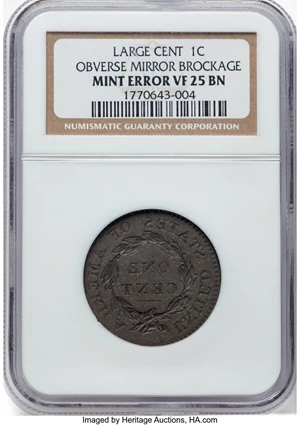 image for: (1808-1837) 1C Large Cent -- Obverse Mirror Brockage -- VF25 NGC....