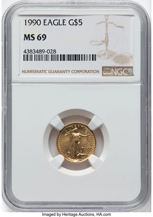 image for: 1990 $5 Tenth-Ounce Gold Eagle MS69 NGC. ...