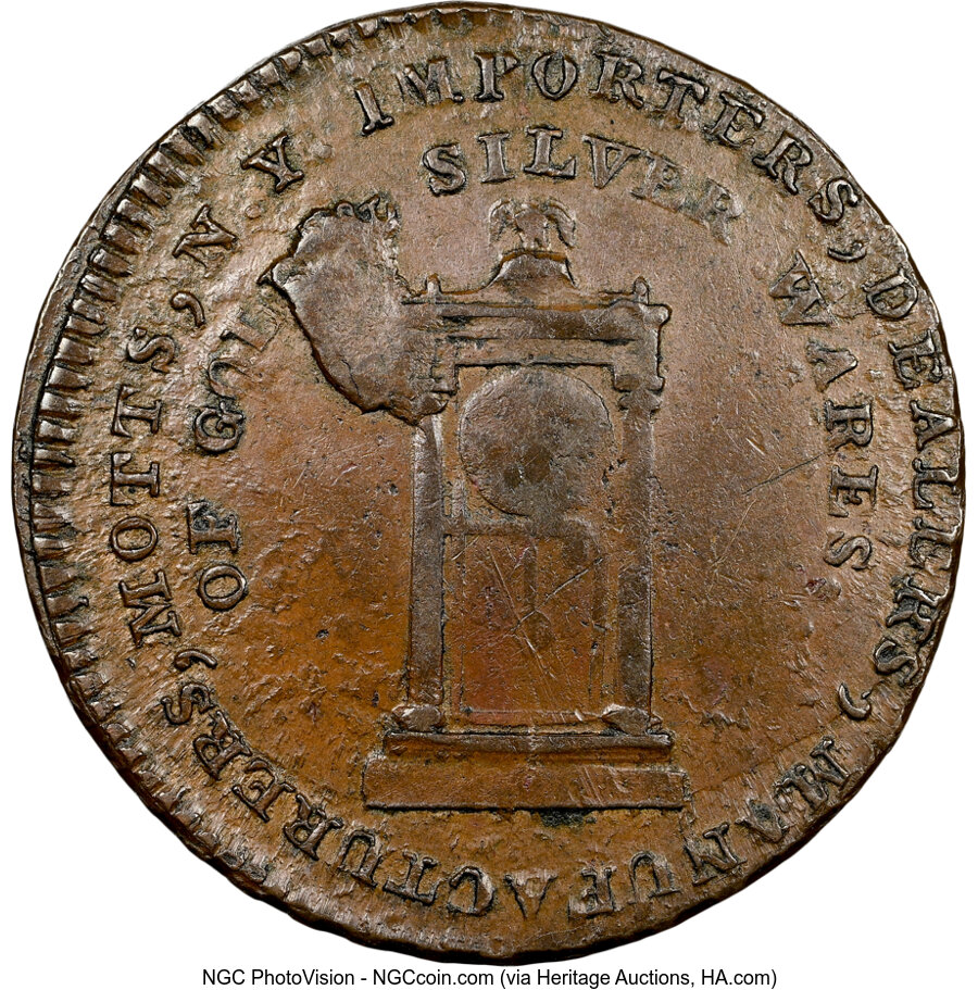 image for: 1789 Mott Token, Thin Planchet, Plain Edge MS61 Brown NGC. Breen-1021, Rulau-E-NY-611. NGC Census: (0/4)....
