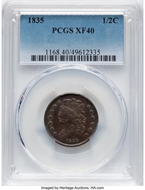 image for: 1835 1/2 C C-1, B-1, R.1, XF40 PCGS. Mintage 398,000....
