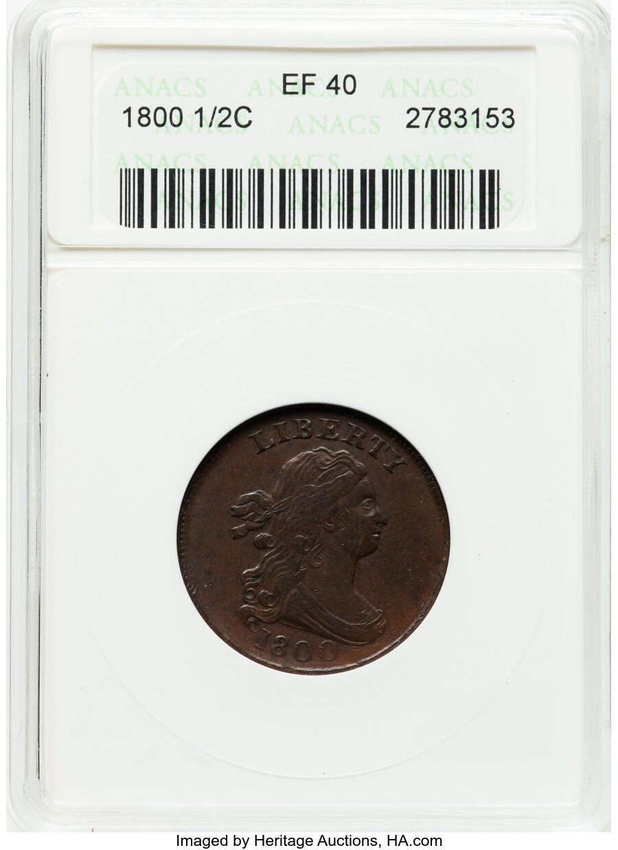 image for: 1800 1/2 C C-1, B-1, R.1, XF40 ANACS.  Mintage 202,908....
