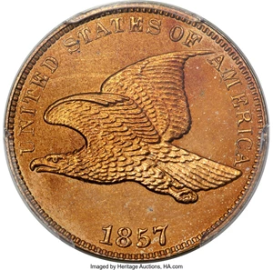 image for: 1857 1C Obverse of 1856, Repunched Date, Snow-1, FS-401a, MS62 PCGS....