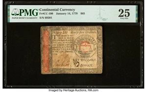 image for: Continental Currency January 14, 1779 $65 PMG Very Fine 25....