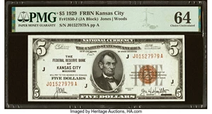 image for: Fr. 1850-J $5 1929 Federal Reserve Bank Note. PMG Choice Uncirculated 64....