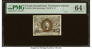 image for: Fr. 1234 5¢ Second Issue PMG Choice Uncirculated 64 EPQ....