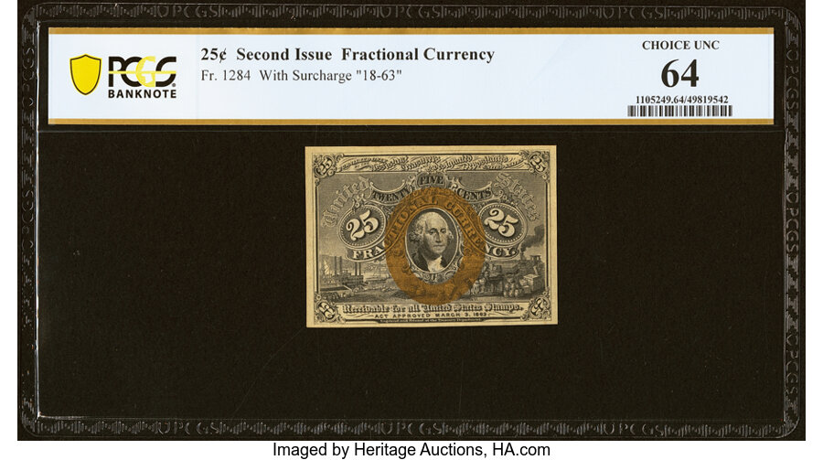 image for: Fr. 1284 25¢ Second Issue PCGS Banknote Choice Unc 64....