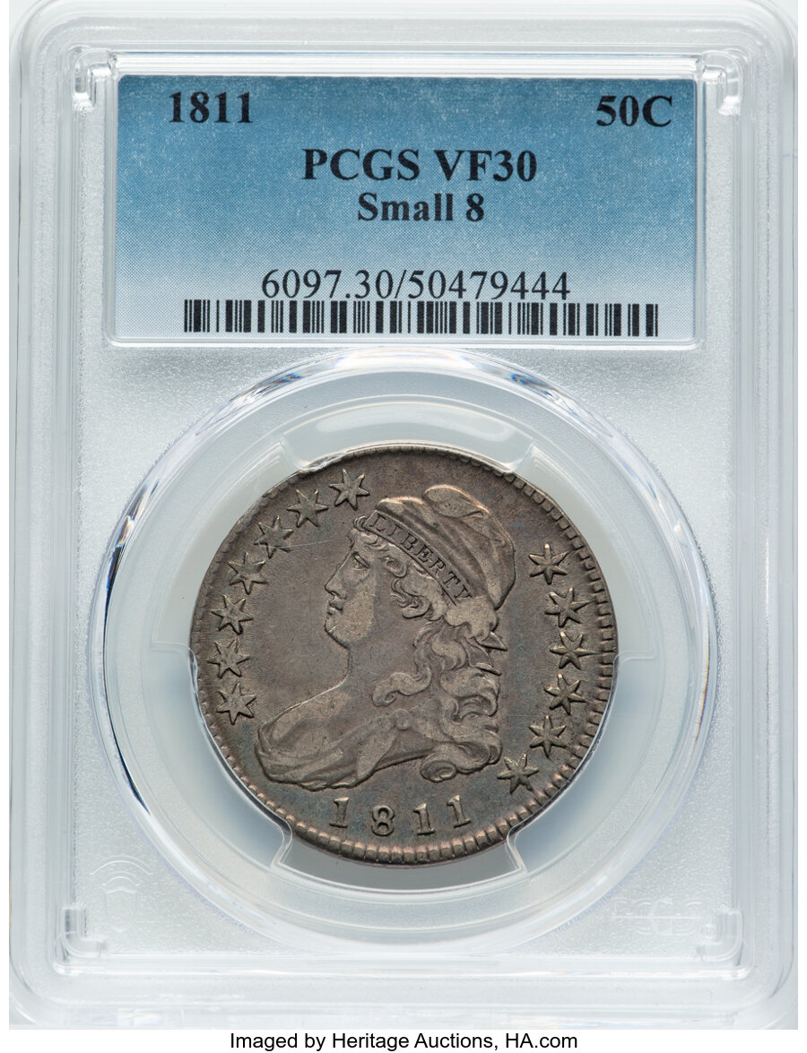 image for: 1811 50C Small 8, O-109, R.3, VF30 PCGS. PCGS Population: (88/716)....