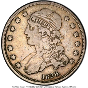image for: 1836 25C B-5, High R.6, VF20 PCGS. PCGS Population: (3/1)....