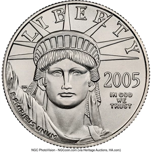 image for: 2005 $50 Half-Ounce Platinum Eagle MS70 NGC. Mintage 9,013. ...