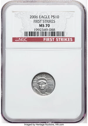 image for: 2006 $10 Tenth-Ounce Platinum Eagle, First Strike, MS70 NGC. ...