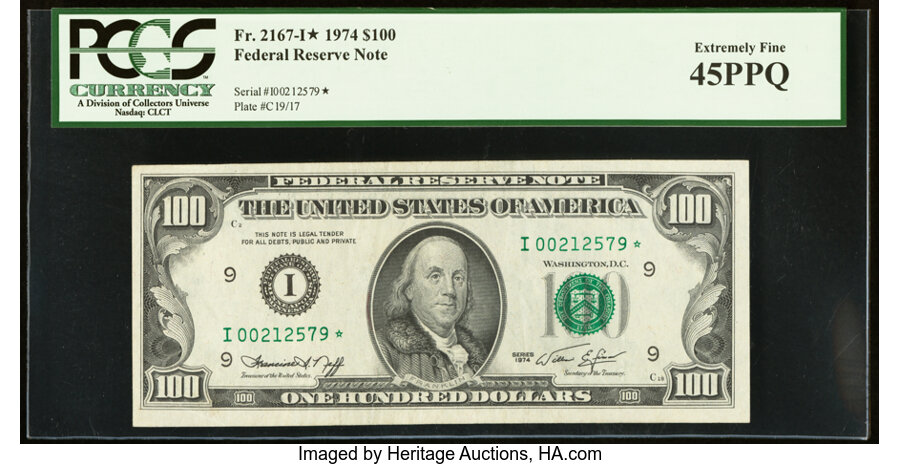 image for: Fr. 2167-I* $100 1974 Federal Reserve Star Note. PCGS Extremely Fine 45PPQ....