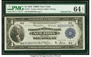 image for: Fr. 711 $1 1918 Federal Reserve Bank Note PMG Choice Uncirculated 64 EPQ....