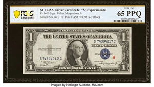 image for: Fr. 1610 $1 1935A S Silver Certificate. PCGS Banknote Gem Unc 65 PPQ....