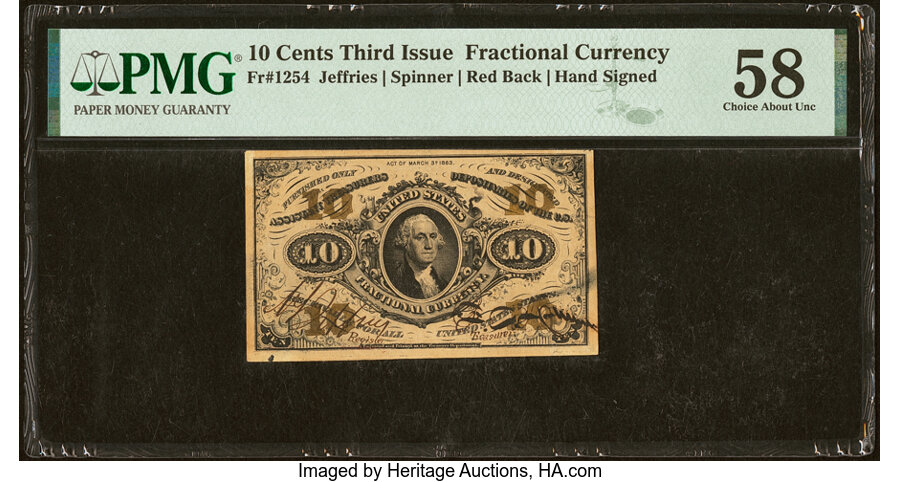image for: Fr. 1254 10¢ Third Issue PMG Choice About Unc 58....