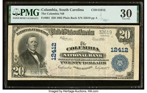 image for: Columbia, SC - $20 1902 Plain Back Fr. 661 The Columbia National Bank Ch. # 12412 PMG Very Fine 30....