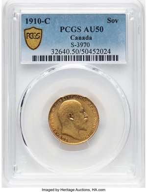 image for: Canada: Edward VII gold Sovereign 1910-C AU50 PCGS,...