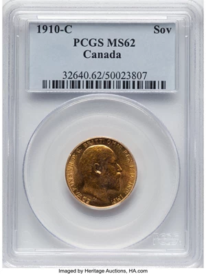 image for: Canada: Edward VII gold Sovereign 1910-C MS62 PCGS,...