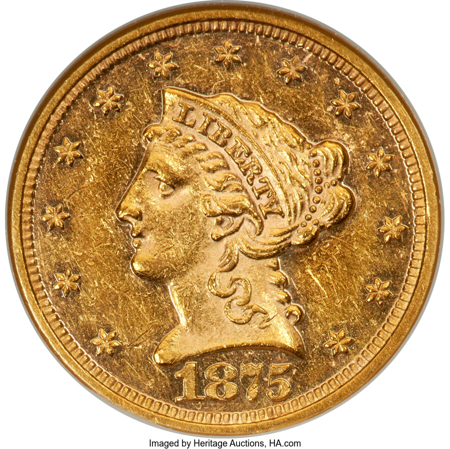 image for: 1875 $2 1/2 MS60 NGC....