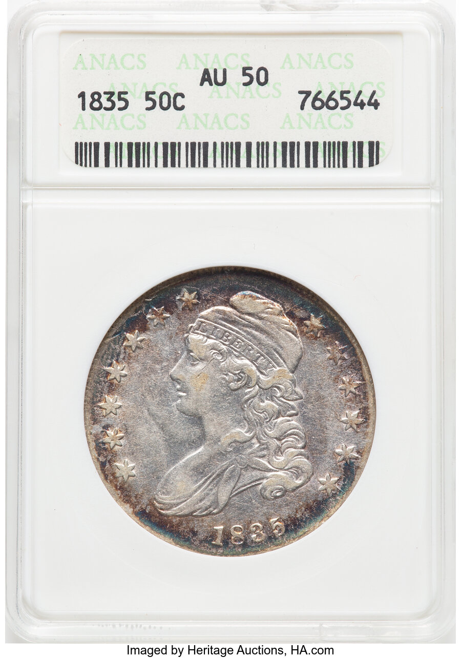 image for: 1835 50C O-106, R.1, AU50 ANACS.  Mintage 5,352,006....