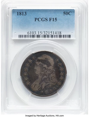 image for: 1813 50C O-105, R.1, Fine 15 PCGS. PCGS Population: (34/1097). Mintage 1,241,903....