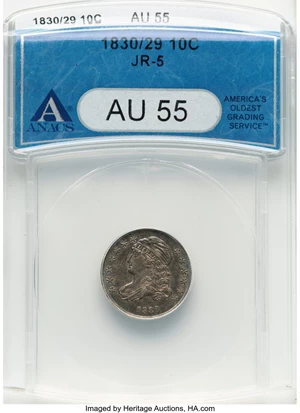 image for: 1830/29 10C JR-5, FS-301, R.2, AU55 ANACS. Mintage 510,000....